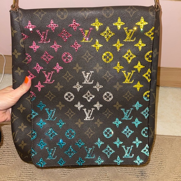Louis Vuitton musette salsa hand painted with swarovski crystals one of a kind - Picture 5 of 17